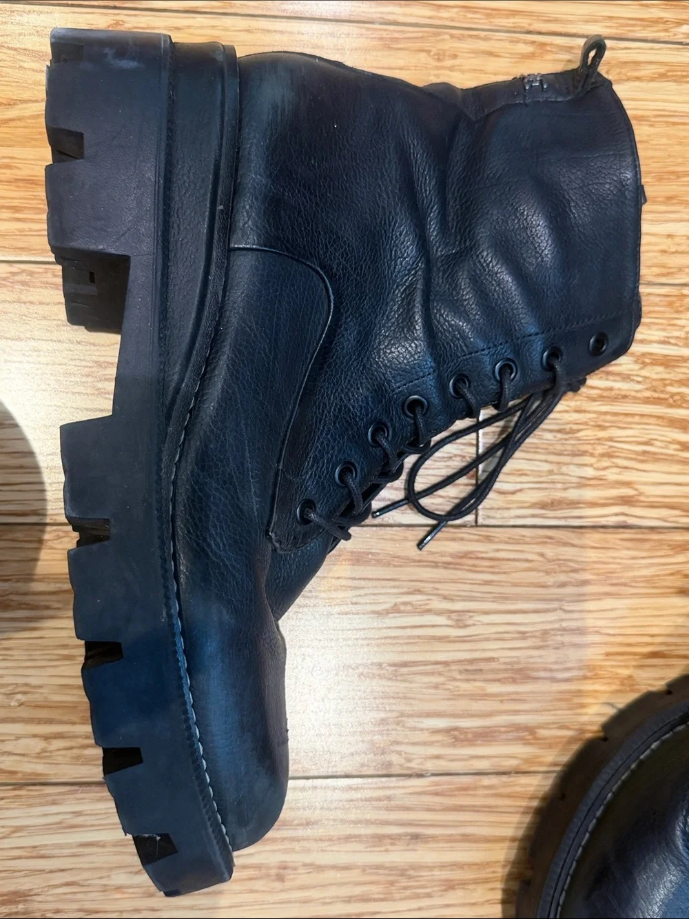Sam Edelman Black Leather Lug Sole Combat Boots
